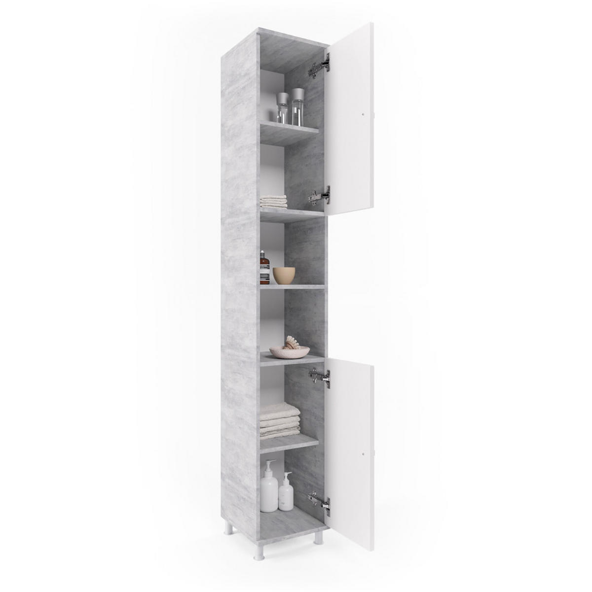 BADSCHRANK Fynn Beton 30 x 190 cm - Schieferfarben/Weiß, Holzwerkstoff (30/190/30cm) - Vicco