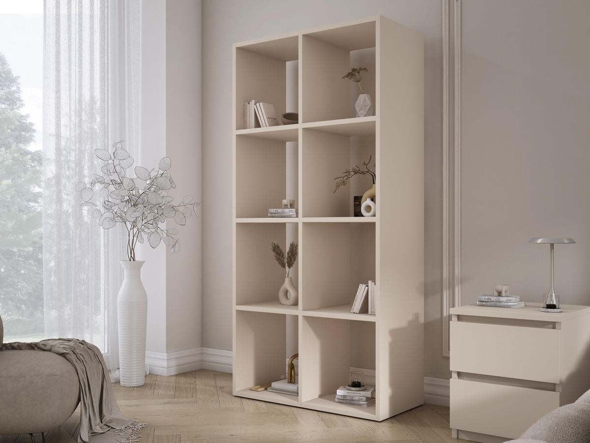 BÜCHERREGAL mit 8 Fächern – Farbe: Kaschmir – 147 × 74 × 30 cm, vertikale oder horizontal - Beige, Holzwerkstoff (74/147/30cm) - 3XE LIVING