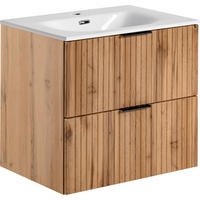 WASCHTISCHKOMBI Niva hängend geriffelt in Eiche Hell Braun 61/59/46 cm - Eiche Wotan/Multicolor, Holzwerkstoff/Kunststoff (61/58.5/46cm) - WFL GROUP