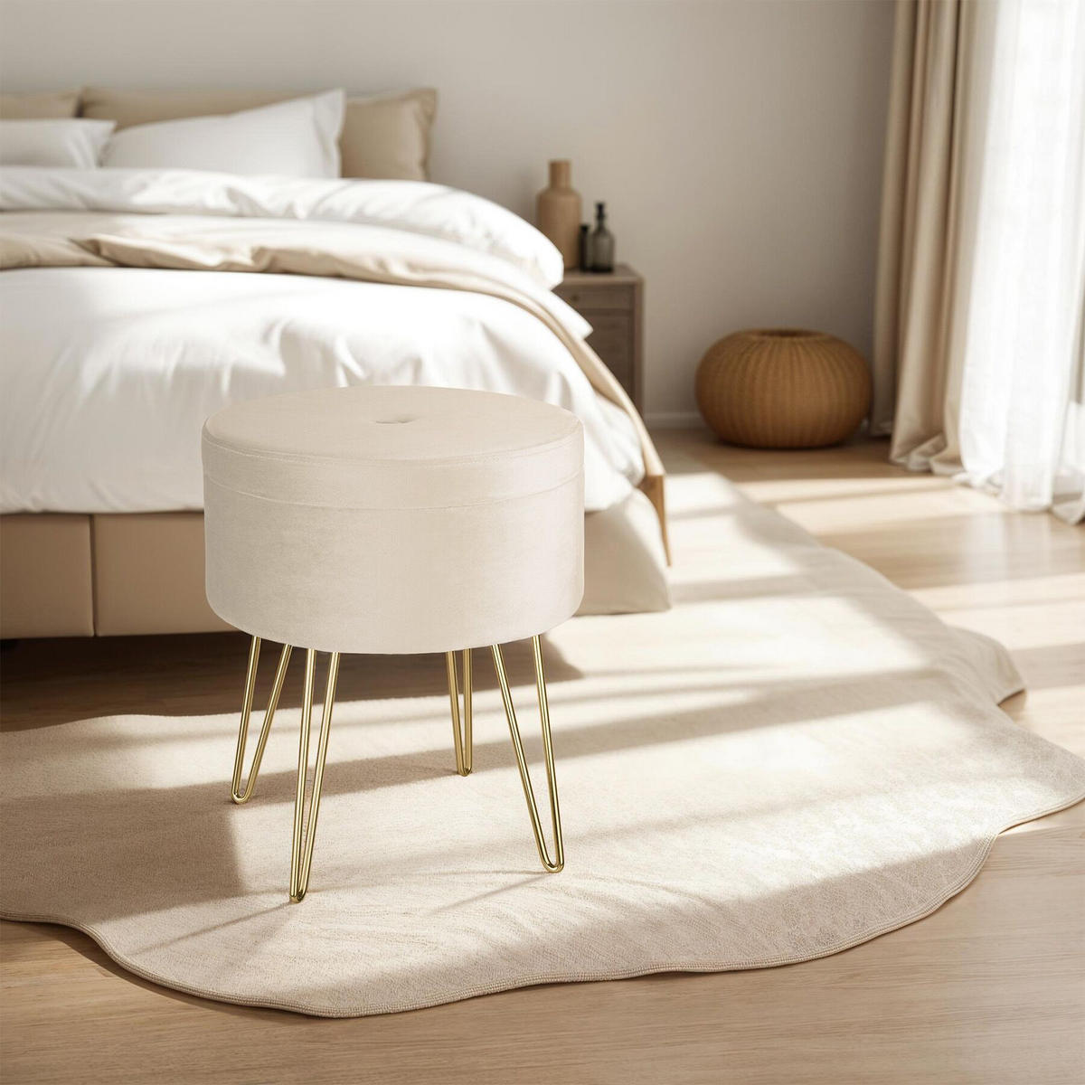 SITZHOCKER mit Stauraum Ava,37,5 x 44,5 cm,creme - Creme, Holz (37.5/44.5/37.5cm) - tectake