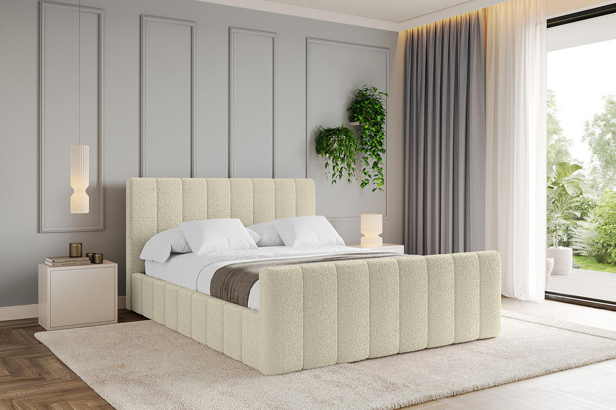 POLSTERBETT mit Bettkasten, Fußteil und Lattenrost, Boxbett mit Matratze H3/H4 - FINO-Z 180x200 Beige - Taupe, Holzwerkstoff/Textil (180/200cm) - ALTDECOR