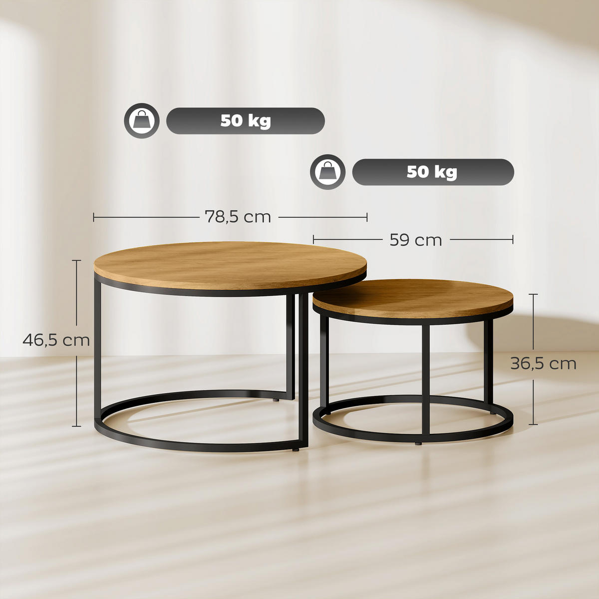 COUCHTISCH DE-15793 industrieller Stil Braun - Braun, Metall (78.5/78.5/46.5cm) - ComfortXL