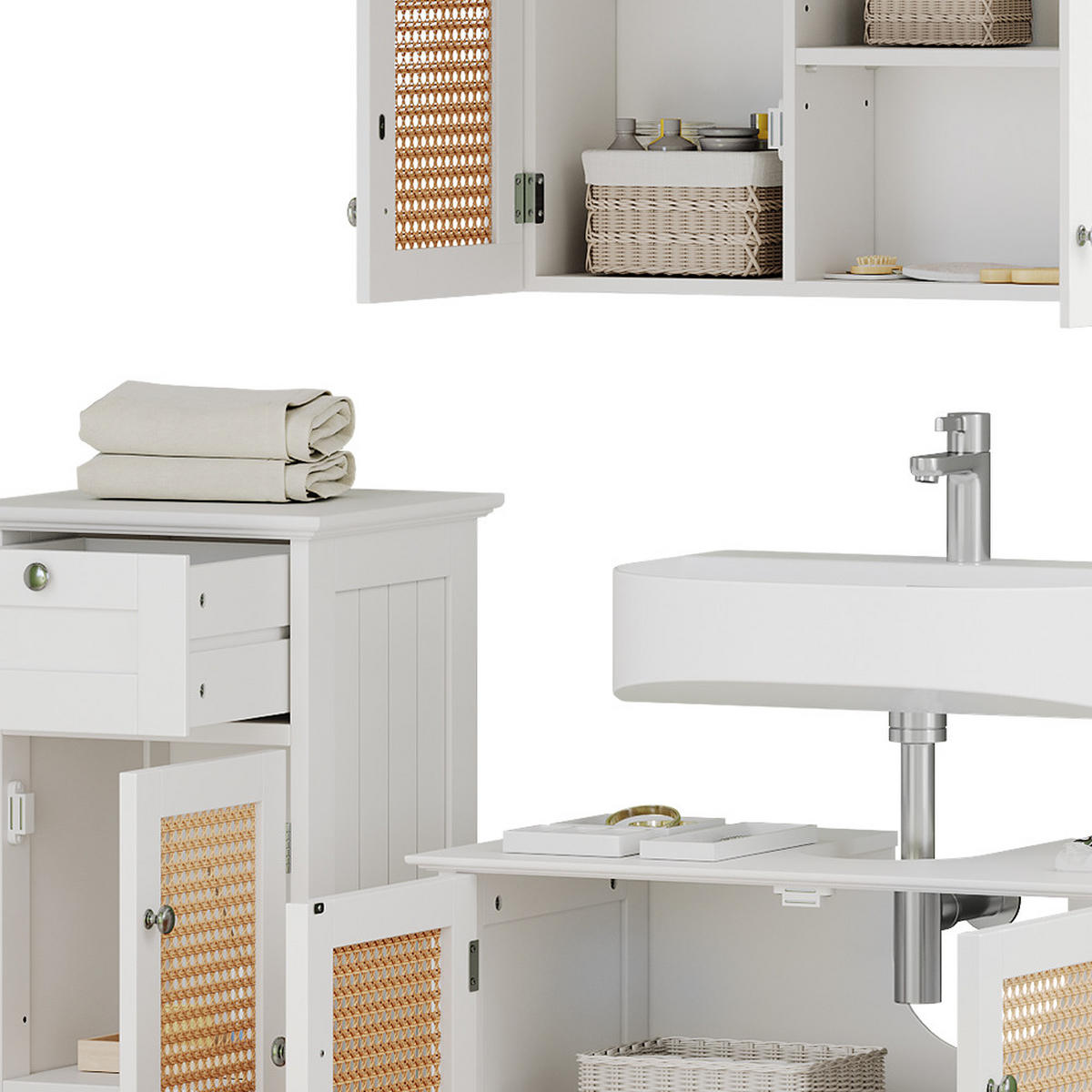 BADMÖBEL-SET Rosario Weiß 4 teilig, mit Midischrank - Weiß, Holzwerkstoff (60/58/35cm) - Vicco