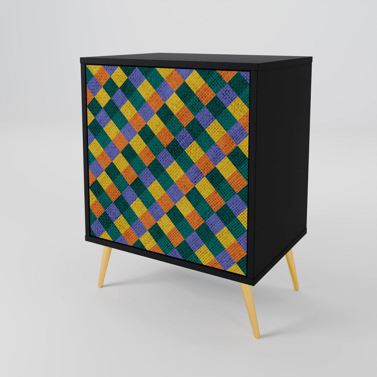 SIDEBOARD PAINTED SQUARES MIX, Schwarz, 57,5x42x72,5 cm, Schwarze Metallfüße - Multicolor/Schwarz, Holzwerkstoff/Metall (57.5/72.5/42cm) - SpaceRebels