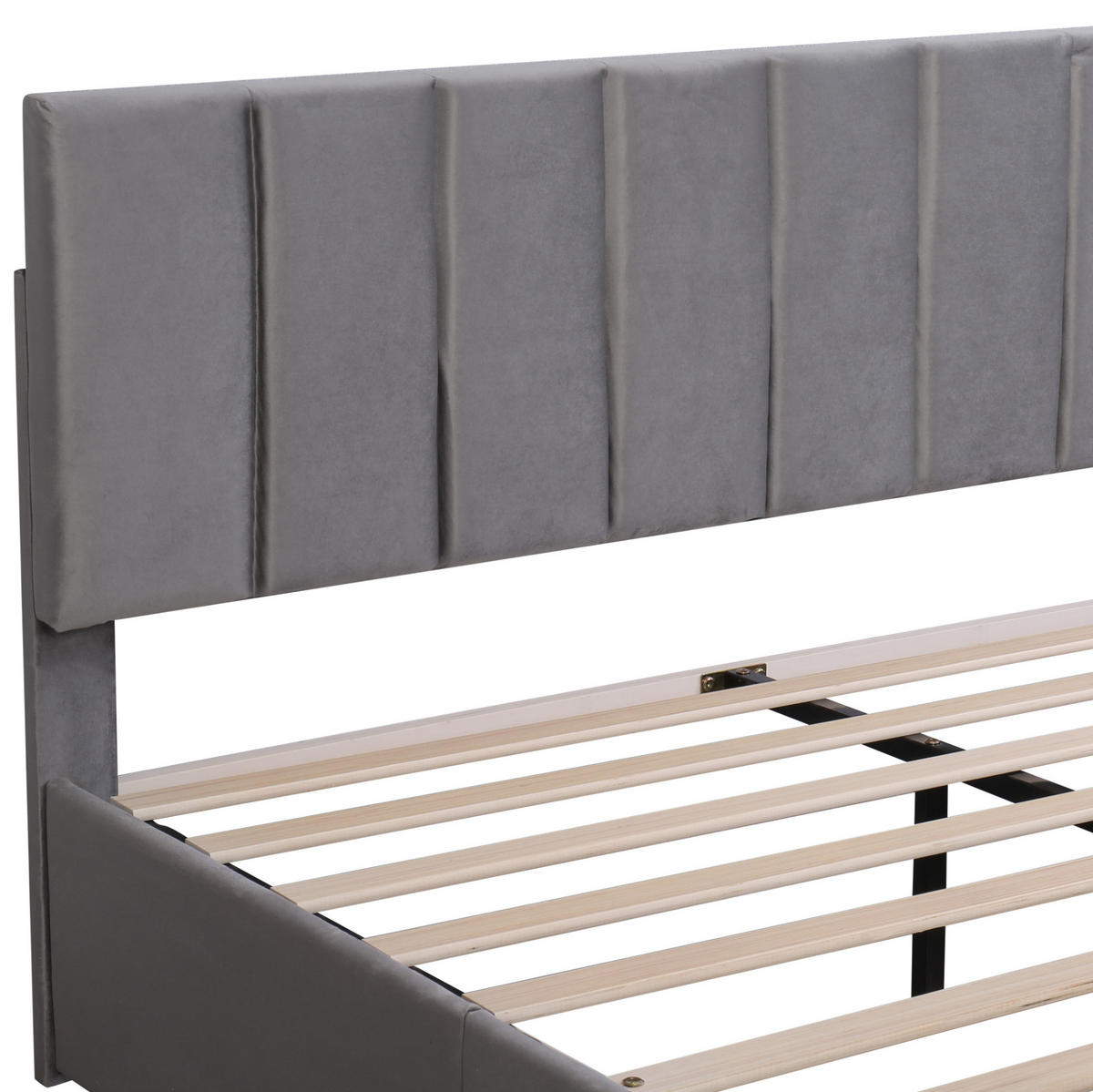 POLSTERBETT 160/200 cm mit Lattenrost, verstellbarem Kopfteil und 4 Schubladen aus Samt, Grau - Grau, Textil (160/200cm) - Redom