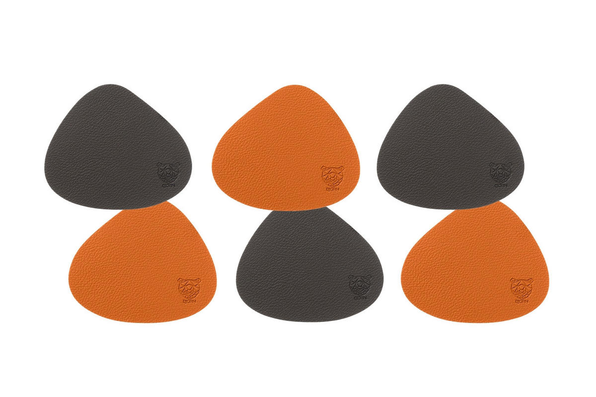 UNTERSETZER - 6er-Set - Recyceltes Leder in Orange und Schokolade - Orange, Textil (11/13cm) - Björn