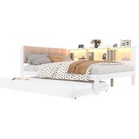 TAGESBETT 140/200 cm Weiß aus Kiefernholz und MDF mit Ausziehbett, Regal, USB-Anschluss und LED-Leiste - Weiß, Holz (140/200cm) - OKMYHOME