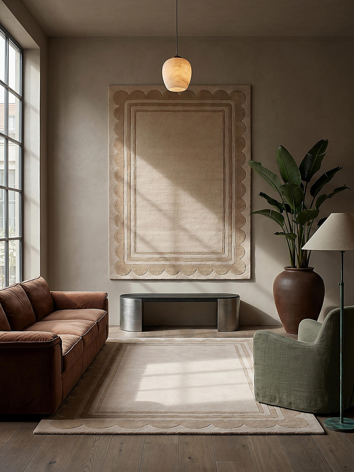WOLLTEPPICH Grafisches Muster, Rahmen, Wohnzimmer schmutzabweisend Beige Rechteckig 120x170 - Beige, Textil (170/120cm) - KADIMA DESIGN