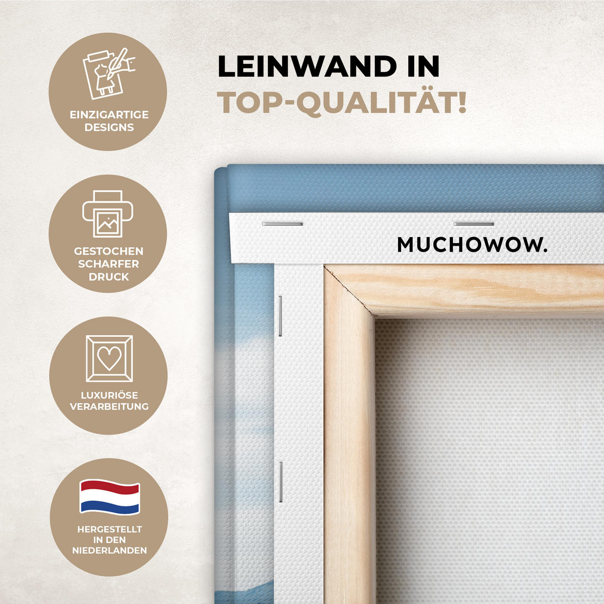 LEINWANDBILD Winter - Hütte - Berge - Aussicht - Schnee Wandbild Wohnzimmer 50x50 cm - Eichefarben, Textil (50/50cm) - MuchoWow