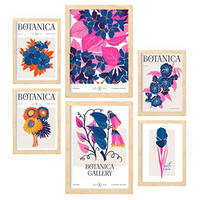 POSTER Set Mit 6 Blumen Botanische Galerie Natur Und Botanikdrucke Für Innenarchitektur A3 & A4 Rahmen Aus Hellem Holz - Beige, Papier (29/3cm) - Nacnic
