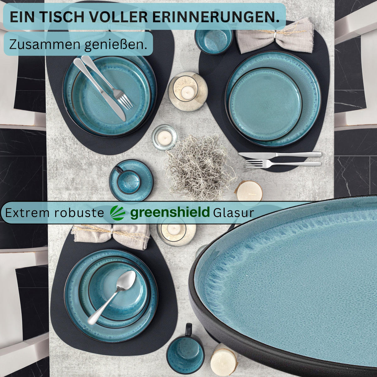 SPEISETELLER SET GRANADA - 6 teilig aus Steingut - Blau, Stein (27cm) - Sänger