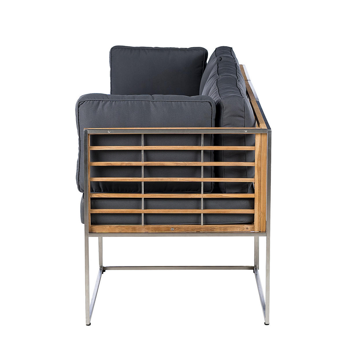 TEAKHOLZ GARTENBANK - 3-teilig - Webstoff / Teak massiv - Grau / Braun - Hellgrau, Holz/Textil (1/1/1cm) - home24