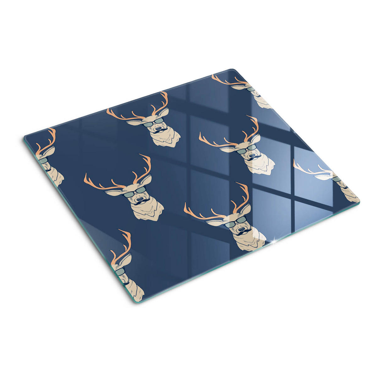 GLASPLATTE 60x52 cm Hipster Hirsch - Weiß Hochglanz/Grau, Glas (60/0.4/52cm) - TULUP