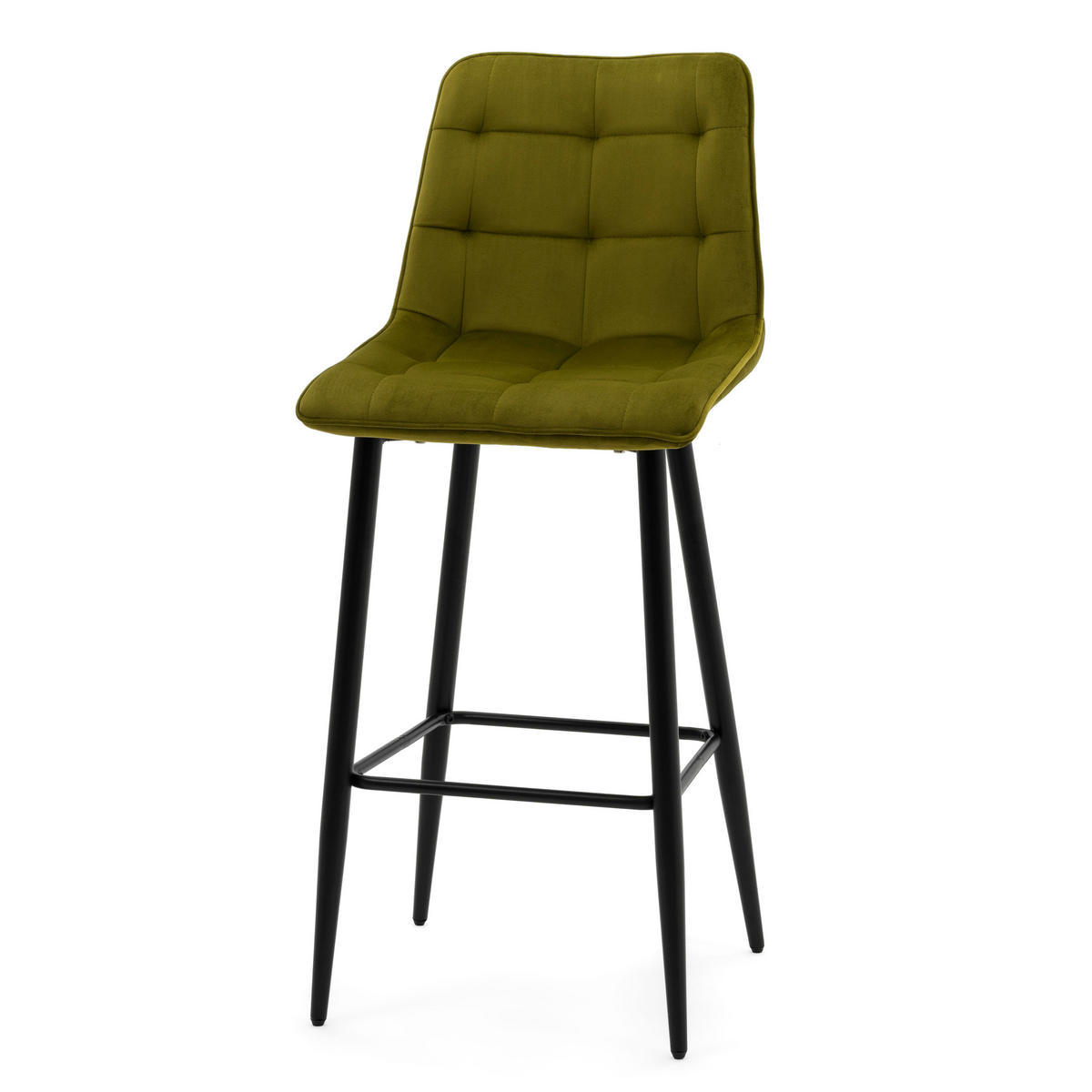 BARHOCKER CHIC gespolsterter mit Steppung - olive - Samt Velours - Schwarz/Olivgrün, Textil/Metall (46/109/56cm) - NEW HOME