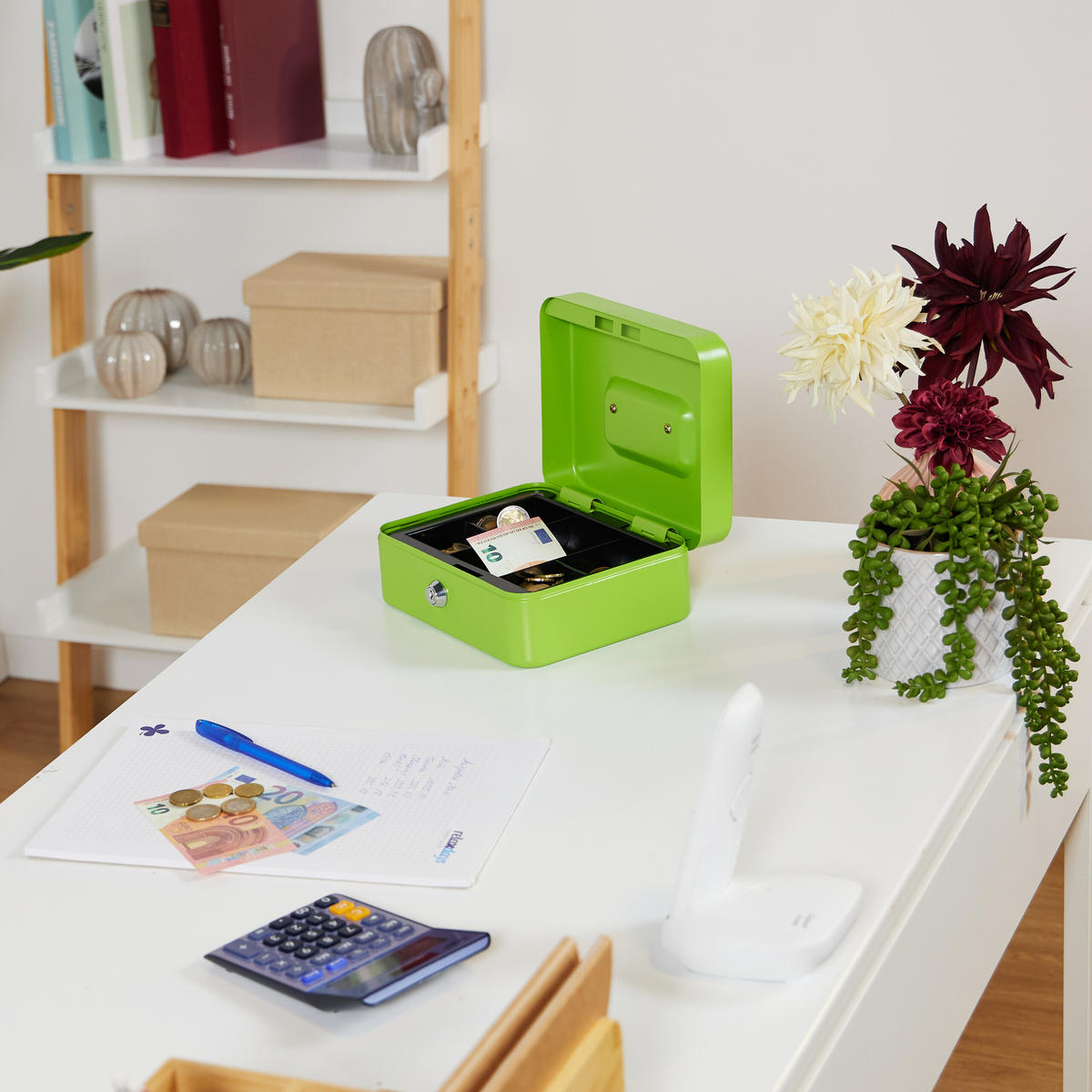 POKLADŇA - zelená, kov/plast (20/8.5/17cm) - Relaxdays