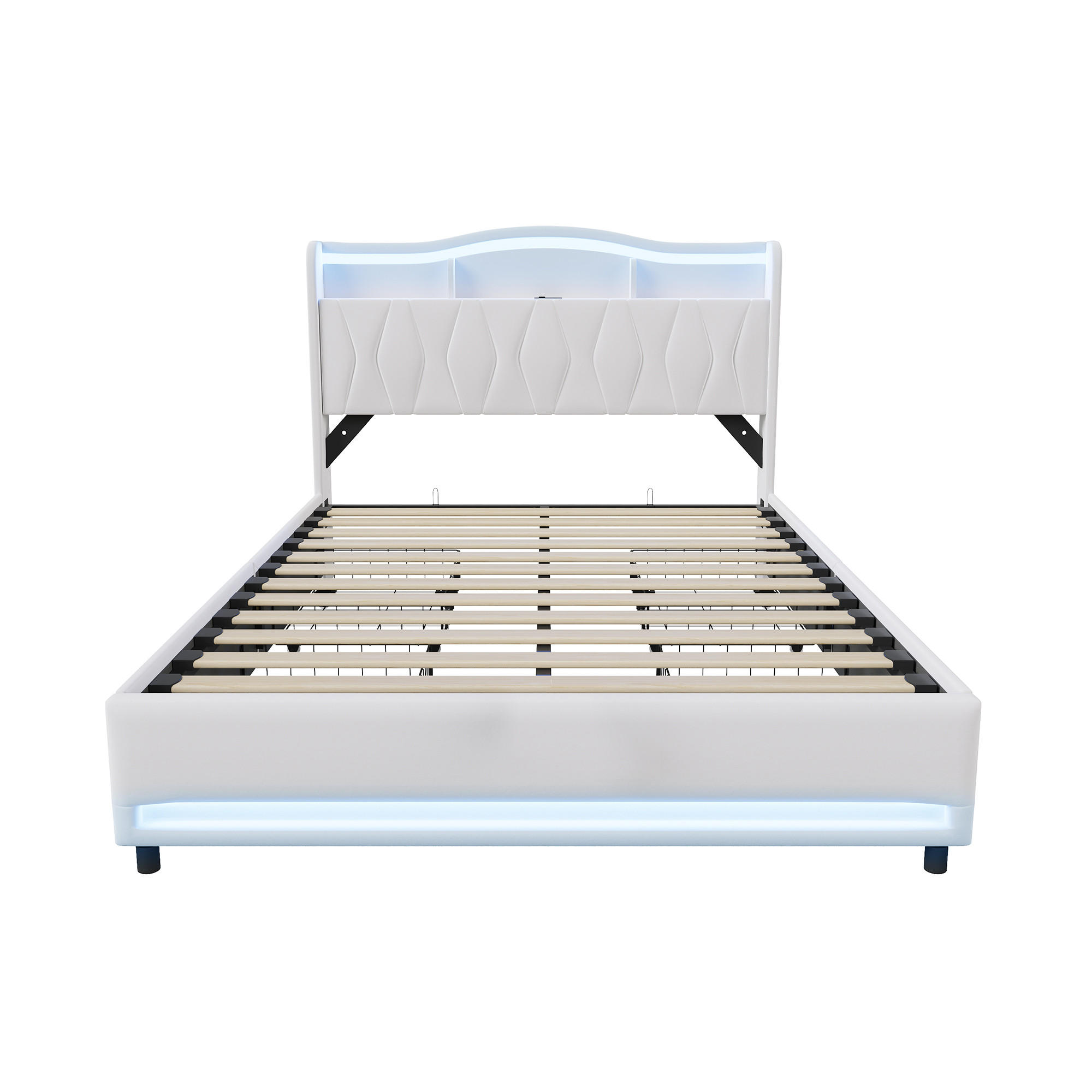 POLSTERBETT Geometrisch 140/200 cm mit 4 Schubladen & App-LED Samtoptik Beige - Beige, Textil (140/200cm) - Creahappy