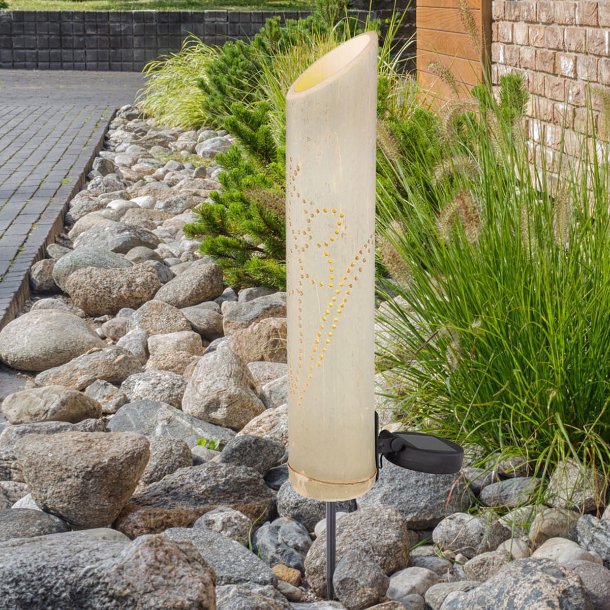 LED AUSSENLEUCHTE Bambus Grün 2er Set - Grün, Holz (9/9/49.5cm)