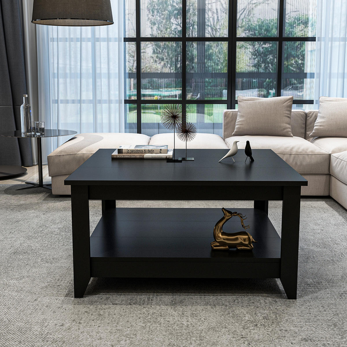 COUCHTISCH Lea Schwarz - Schwarz, Holzwerkstoff (90/90/46.8cm) - Decorotika