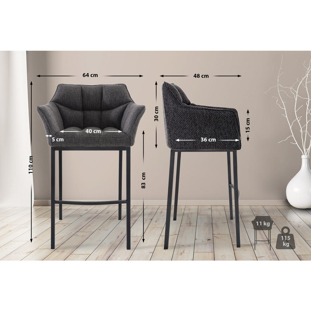 Thumbnail - CLP Barhocker, Graubraun, Textil, 64x110x48 cm, Esszimmer, Barmöbel, Barhocker