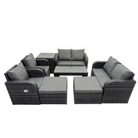 GARTENSOFA SET mit LIEGESTUHL Polyrattan 8-Sitzer Dunkelgrau - Dunkelgrau/Grau, Glas/Kunststoff - Fimous