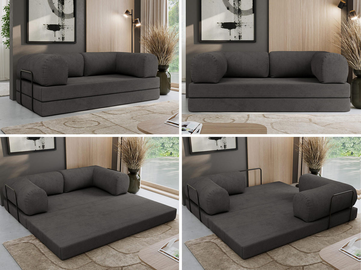TROJMIESTNA POHOVKA ORSETTO - Tmavosivá Manšester - čierna/tmavosivá, kov/textil (200/70/100cm) - MKS