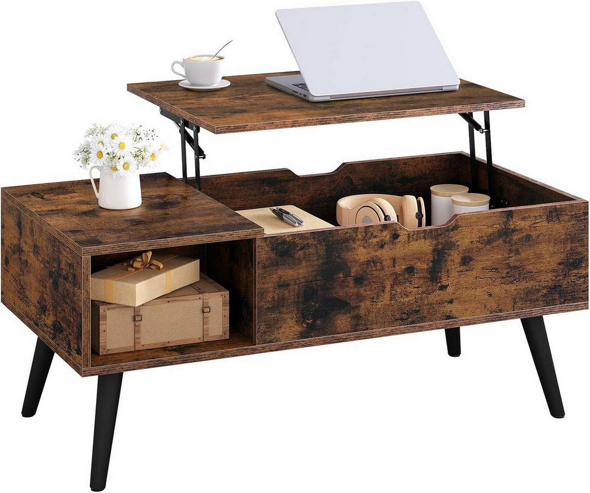 COUCHTISCH höhenverstellbar(47-53 cm), mit Stauraum, Vintagebraun - Dunkelbraun/Schwarz, Holzwerkstoff/Metall (50/100/43cm) - Woltu