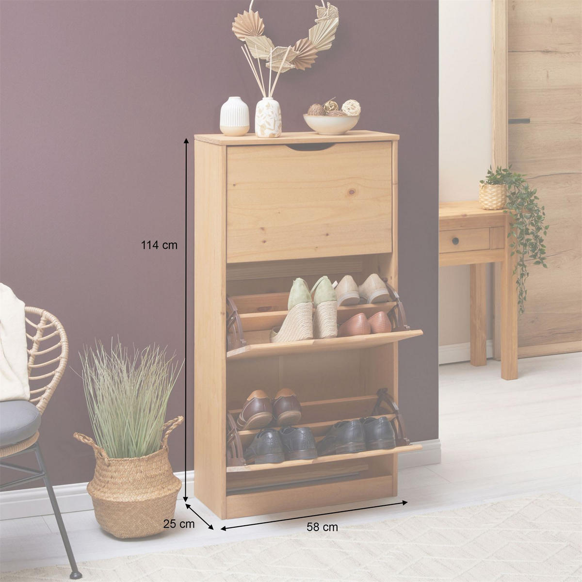 SCHUHSCHRANK BASIL braun - Braun, Holz (59/116/25cm) - IDIMEX