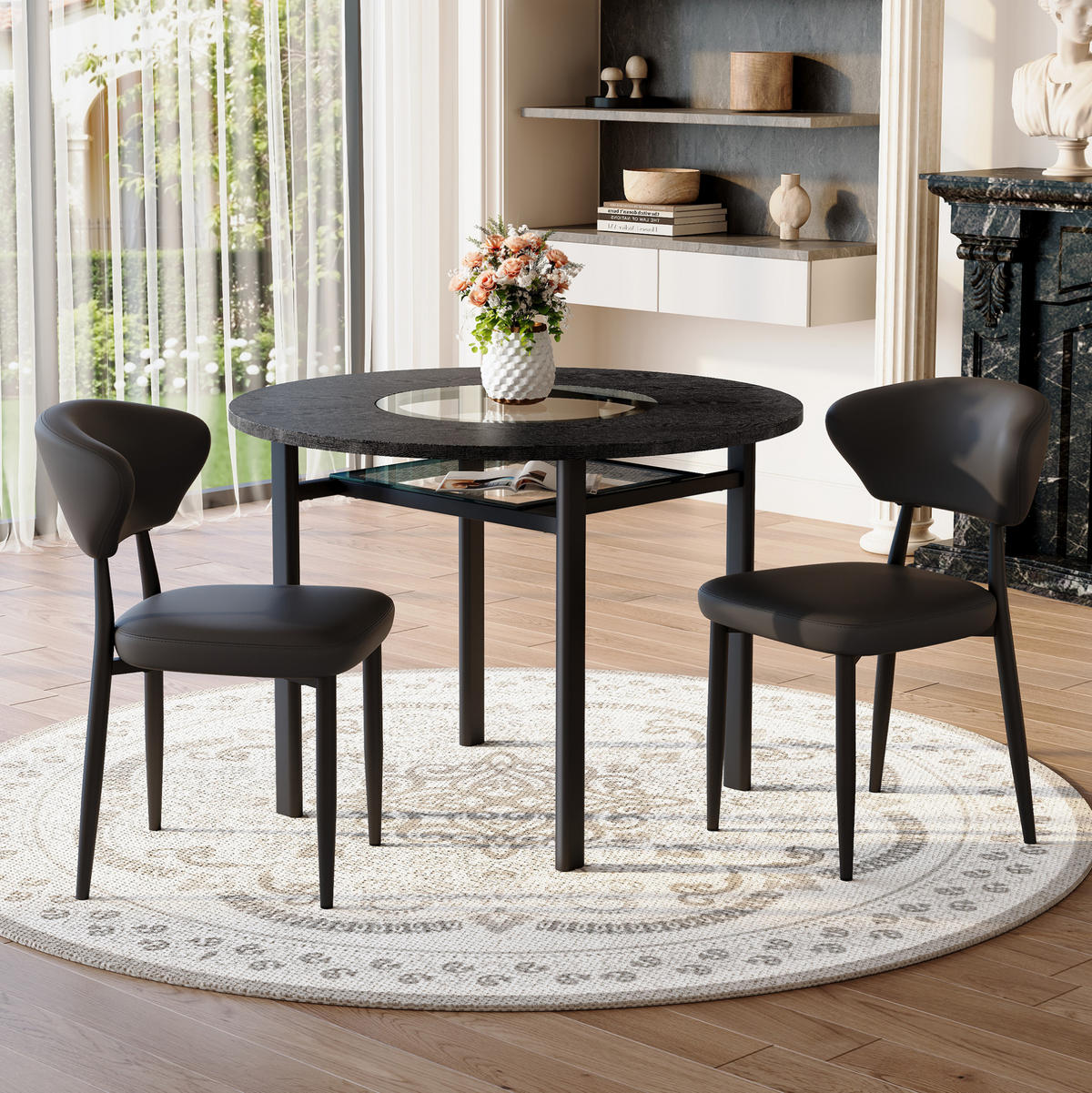ESSZIMMER-TISCH-SET 100 cm Schwarz mit 2 Stühlen - Schwarz, Metall (100/76/100cm) - Meubliv