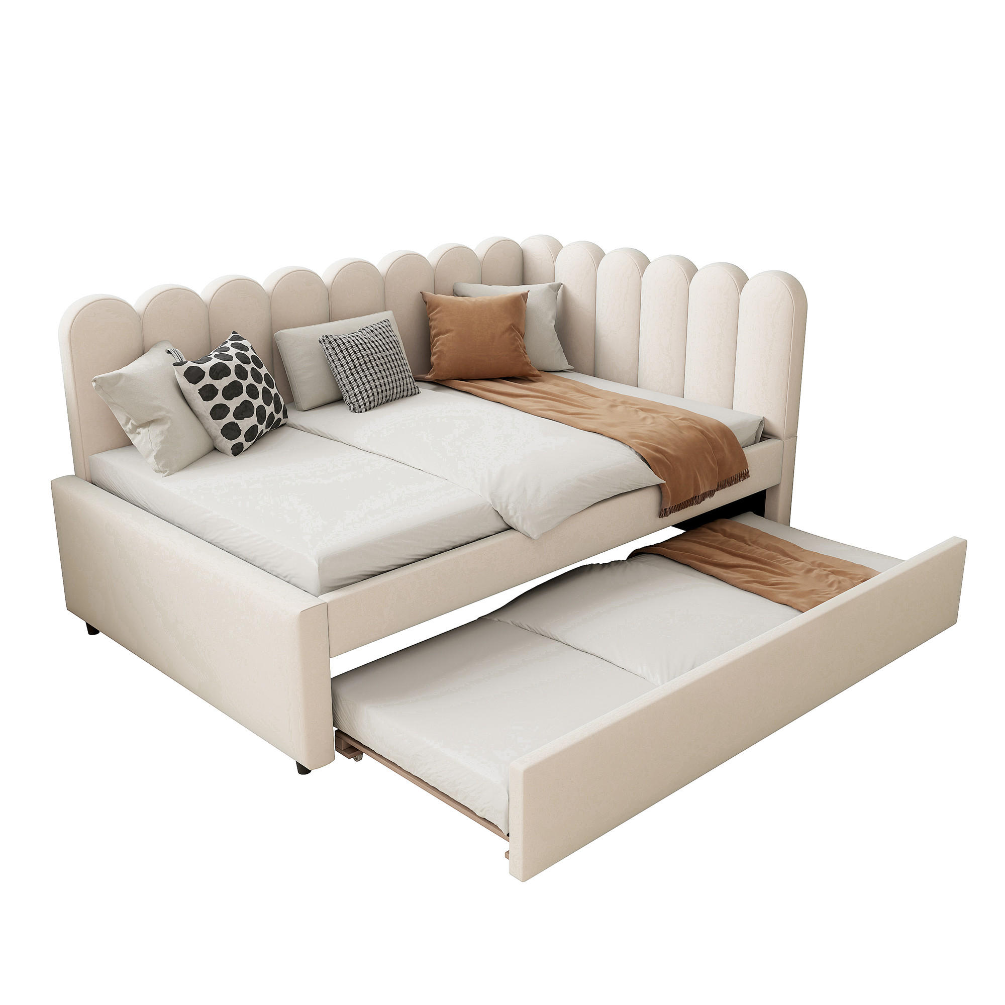 POLSTERBETT LForm 140x200 Beige Samt - Beige, Textil (140/200cm) - FLIEKS