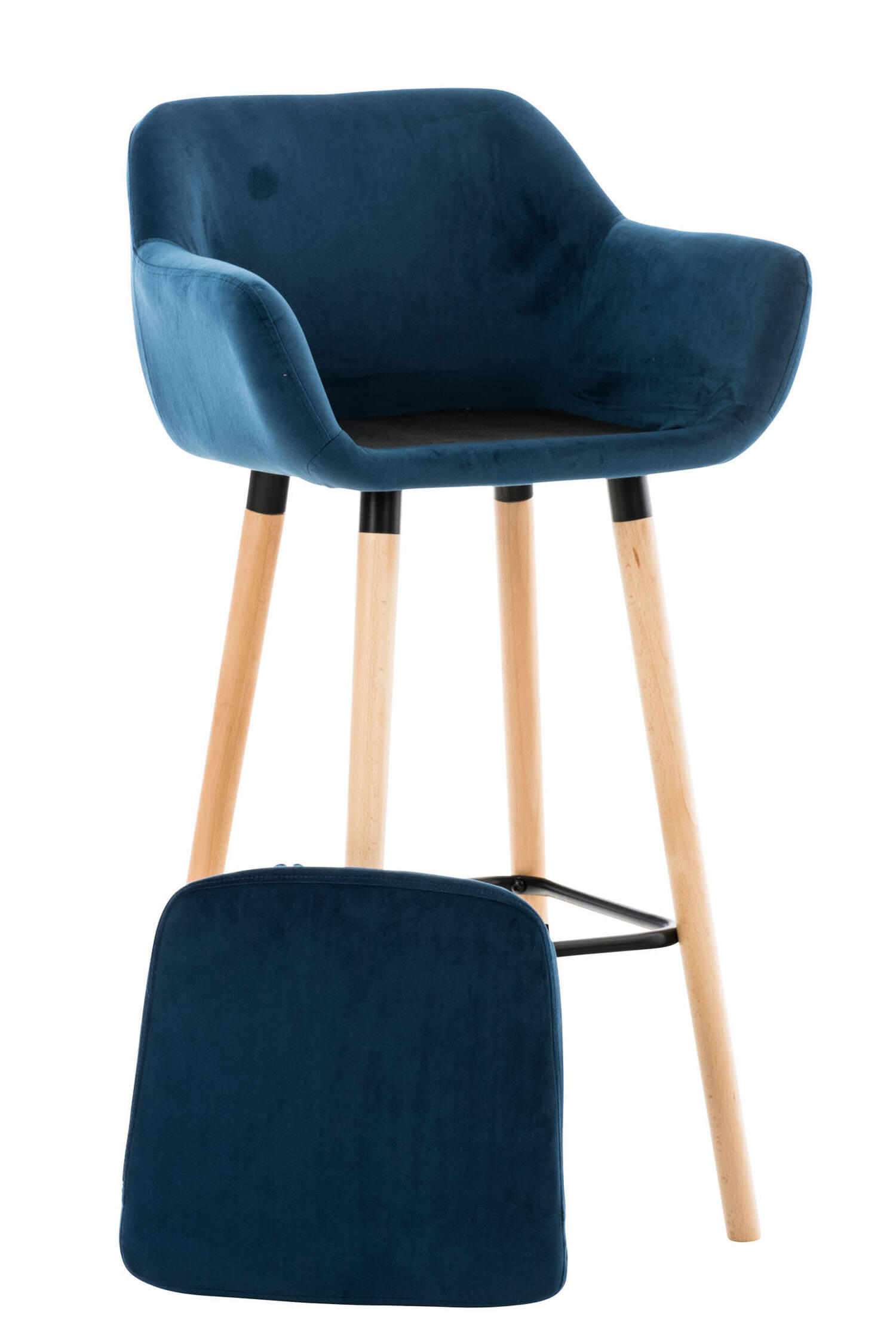 BARHOCKER Grande, 2er Set, Gestell Holz, Samt Blau - Blau/Braun, Holz/Textil (55/99/46cm) - TPFLiving
