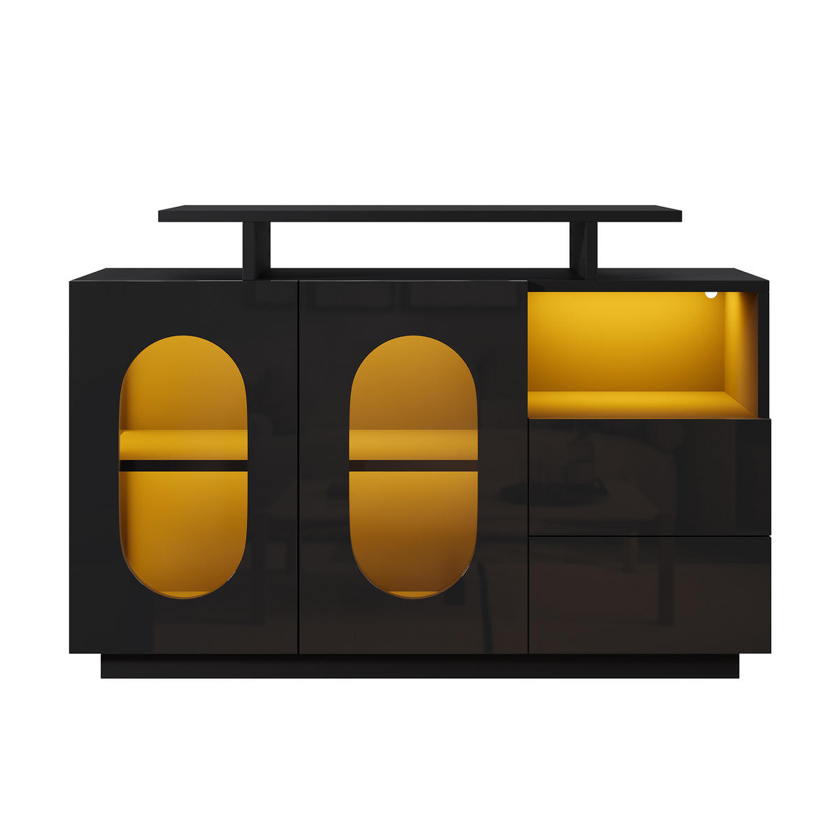 SIDEBOARD aus Holzwerkstoff 120x40x80 cm Schwarz mit LED-Beleuchtung, Glasvitrine und verstellbaren Einlegeböden - Schwarz, Holzwerkstoff (120/80/40cm) - Modfu