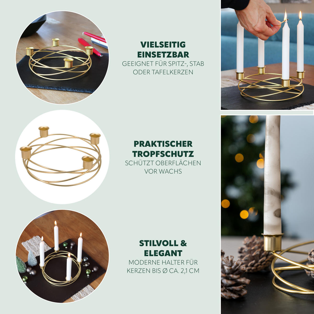 KERZENHALTER, Gold, Metall - Goldfarben, Metall (22/6.7/22cm) - bremermann