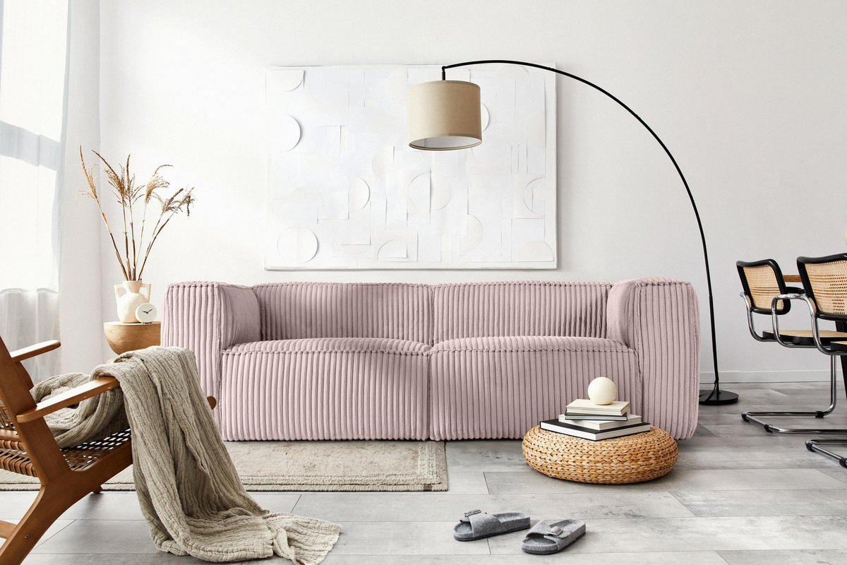 3-SITZER-SOFA FEROX Modern, Cord-Stoff, rosa - Pink, Textil (246/73/96cm) - KONSIMO®