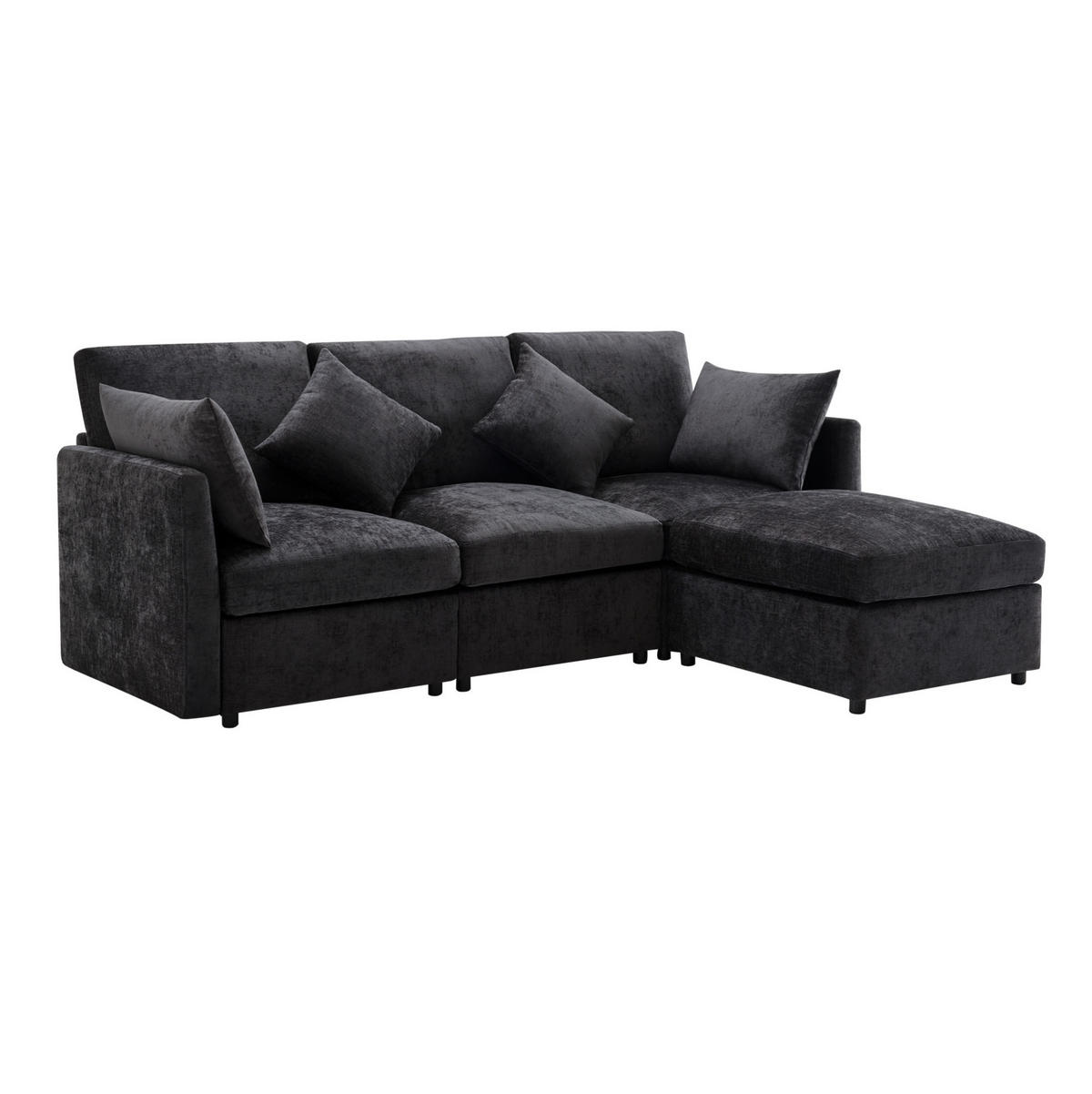 ECKSOFA 216/161/81 cm grau aus Chenille modular mit Hocker - Grau, Textil (161/216cm) - OKMYHOME