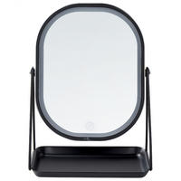 KOSMETIKSPIEGEL silber mit LED-Beleuchtung 20/22 cm Dordogne - Silberfarben/Schwarz, Metall (13/32/24cm) - Beliani