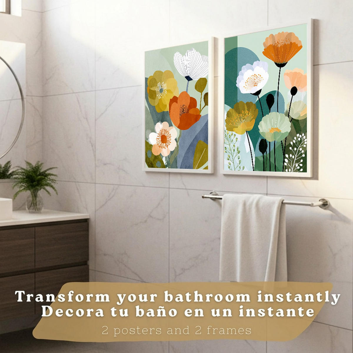 PLAKÁT Sada 2 Floral Bílý rám A3 - bílá, papír (42/29.7/3cm) - Nacnic