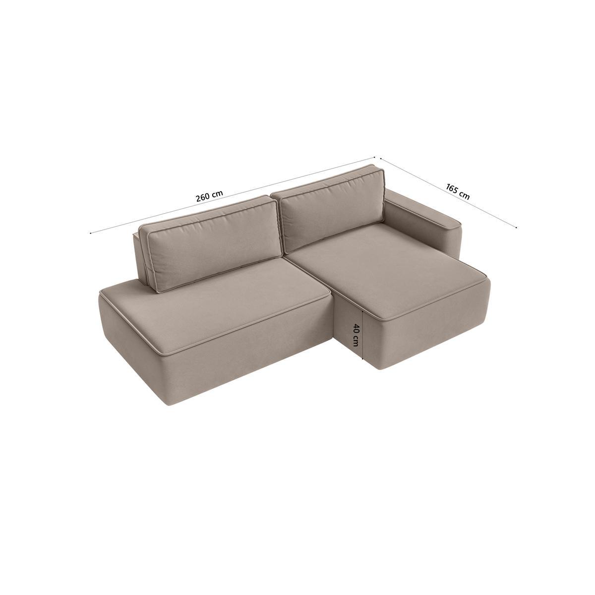 ECKSOFA Sarro mit Schlaffunktion, Taupe - Taupe, Textil (260/165cm) - Fedve