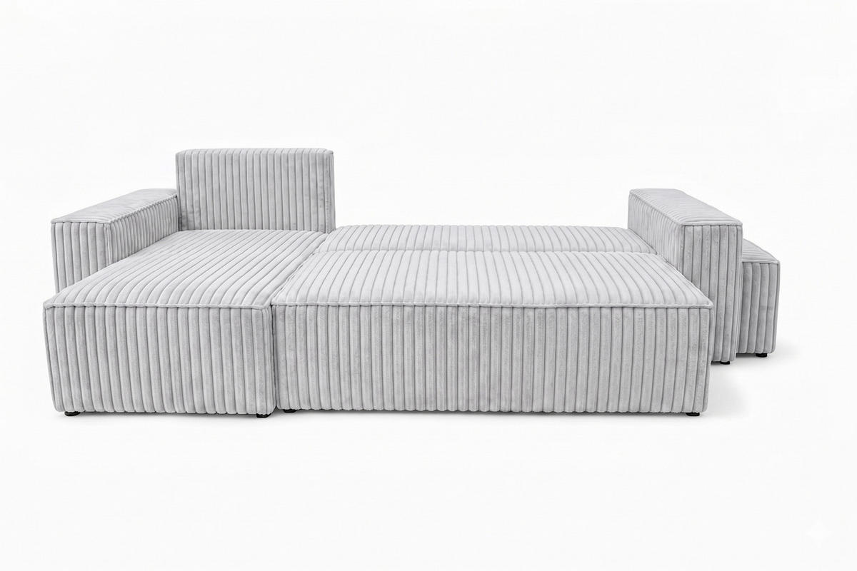 ECKSOFA Mit Schlaffunktion Und Pouf, Cordstoff Tilia, Grau, Links, Best L Mit Pouf - Grau, Holz (244/145cm) - Kaiser Möbel