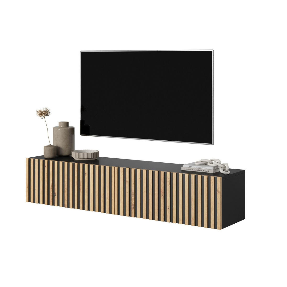 TV stolek Telire černý / dub 138/30/32 cm - černá/dub artisan, kompozitní dřevo (138.6/30/31.6cm) - Selsey