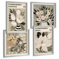BILDER SET 4er Set - 50x50 cm & 40x60 cm Silberner Rahmen - Retro-Blumen aus Städten rund um die Welt - Silberfarben, Kunststoff (50/50cm) - TULUP