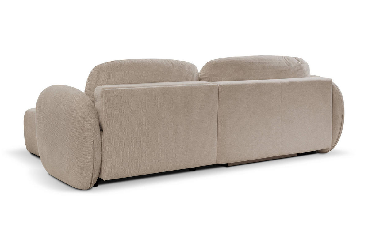 ECKSOFA AMICO R-S Beige Geflochtener Stoff mit Schlaffunktion - Beige, Holz (248/174cm) - MASSENO
