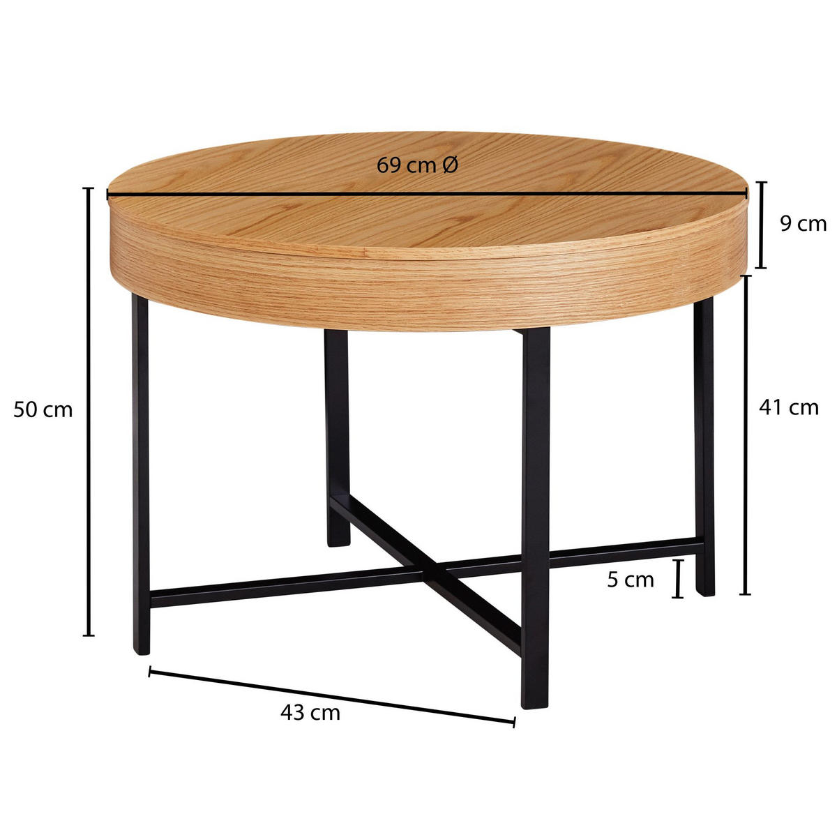 WOHNZIMMERTISCH rund AUSTEJA Holz Eiche - Braun, Holzwerkstoff (69/69/49cm) - tinkaro