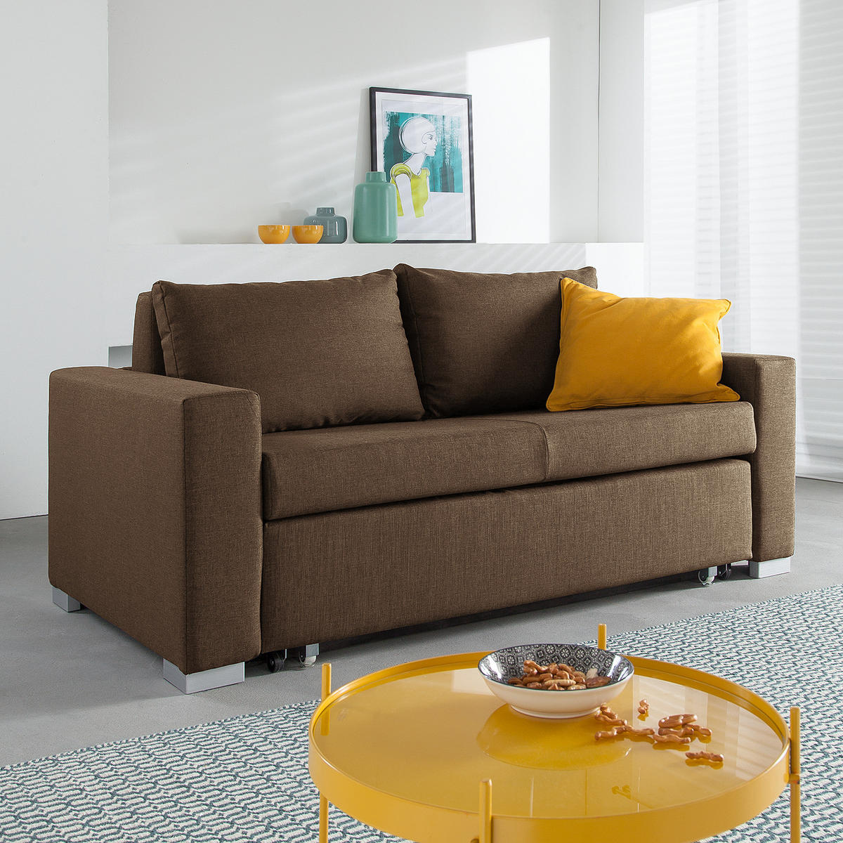 SCHLAFSOFA - Silberfarben/Braun, Textil (173/90/90cm) - home24