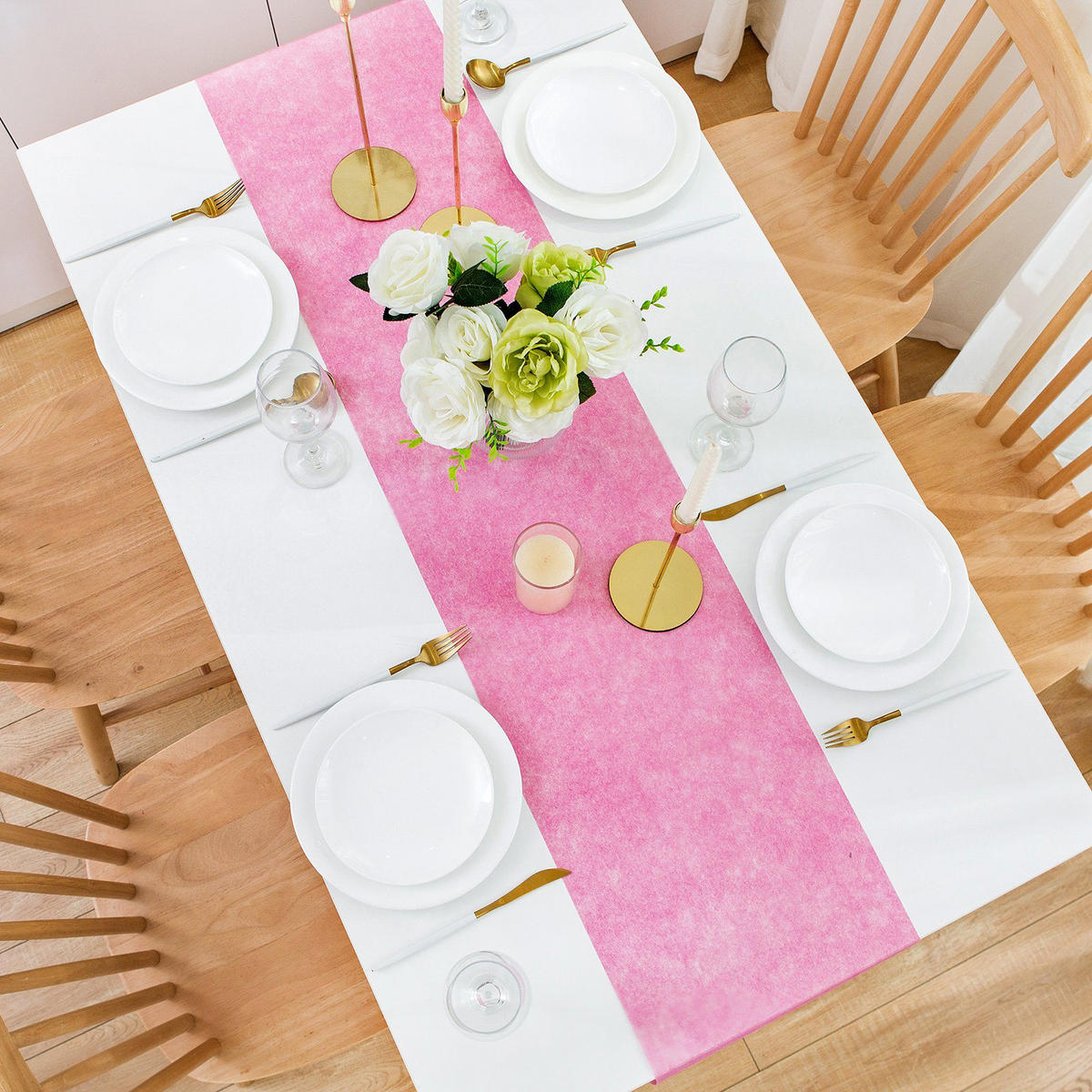 TISCHLÄUFER Vlies Rosa, 30 cm x 25 m, dekoratives Tischband für Hochzeit & Geburtstag - Rosa, Textil (30/2500cm)
