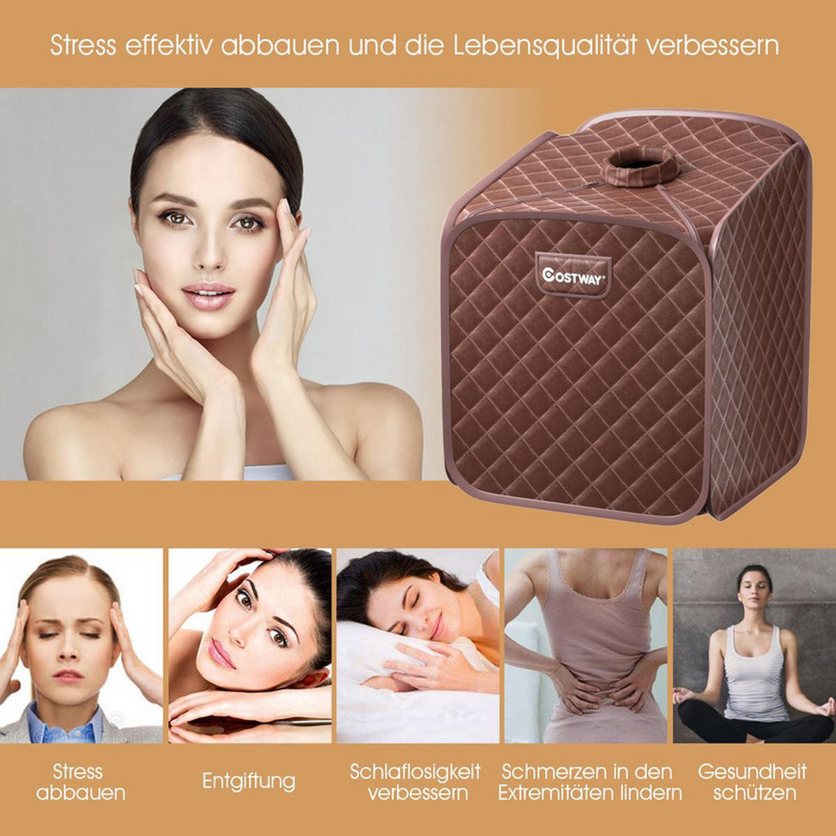 AMPFSAUNA Tragbare kaffee - Braun, Textil (85/106/84cm) - COSTWAY
