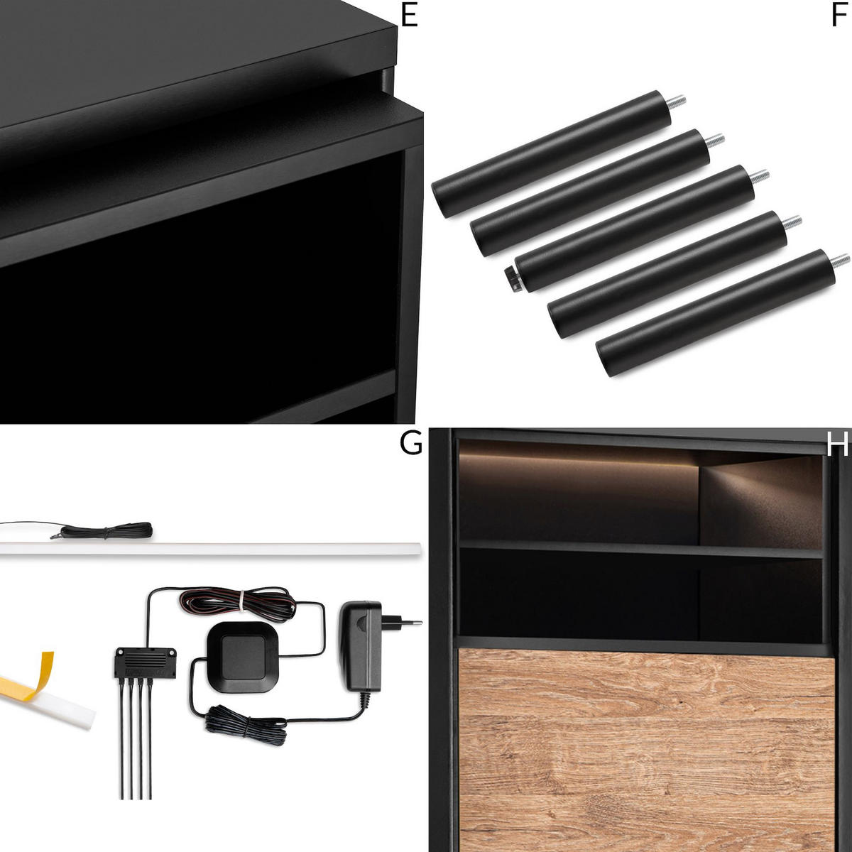 BÜCHERREGAL LOFTY mit Einsatz, schwarz - Eichefarben/Schwarz, Holzwerkstoff (52/135/41cm) - KONSIMO®