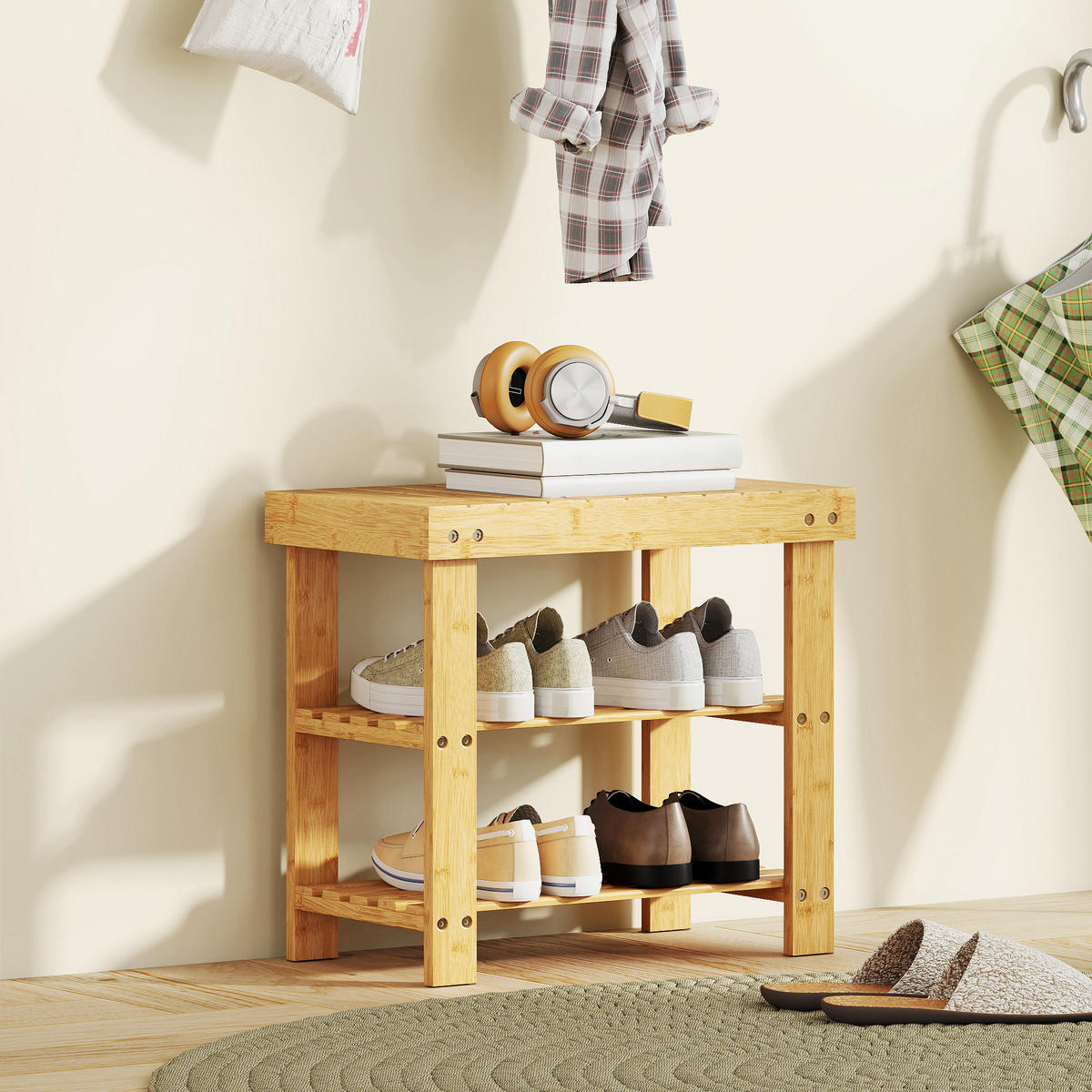 SCHUHBANK Bambus Naturholz - Naturfarben, Naturmaterialen (28/45/50cm) - HOMCOM