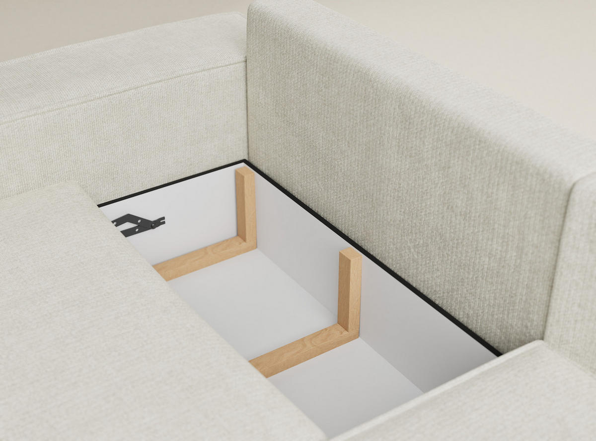 ECKSOFA MIT SCHLAFFUNKTION Tonga Creme Chenille-Stoff - Creme/Schwarz, Holz/Holzwerkstoff (255/105cm) - Maison de Reve