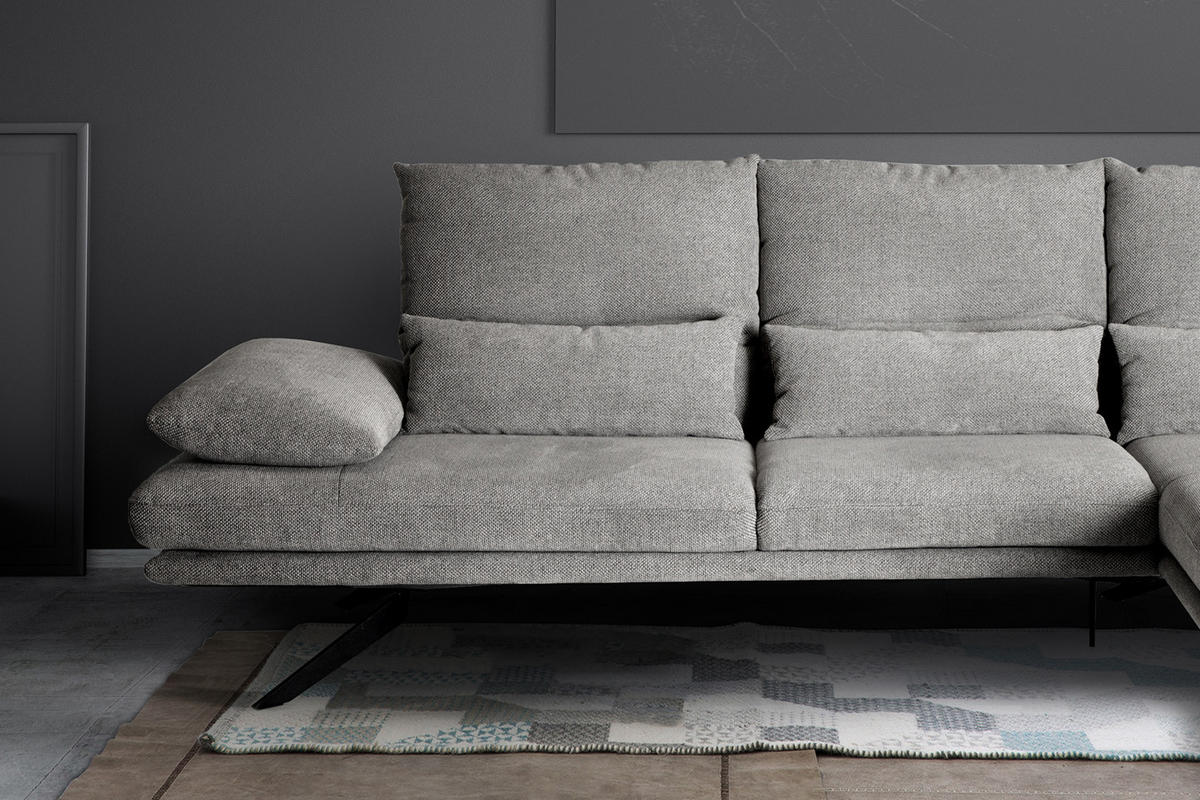 ECKSOFA FENICE Hellgrau Webstoff - Hellgrau/Schwarz, Textil (297/168cm) - KAWOLA