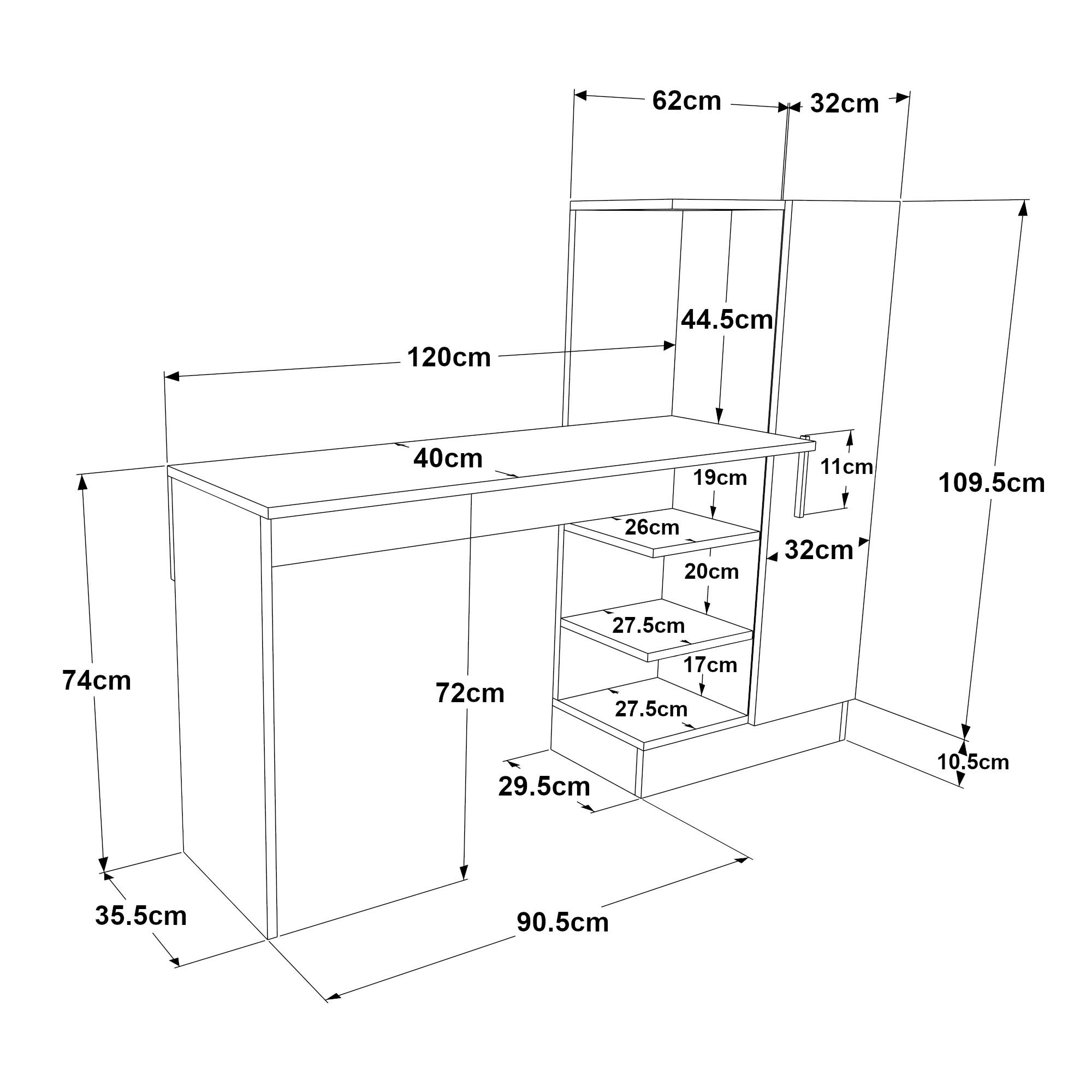 Thumbnail - [en.casa] Schreibtisch, Anthrazit, Eiche, Holzwerkstoff, 3 Fächer, Rechteckig,Rechteckig, 152.5x120x40 cm, Arbeitszimmer...